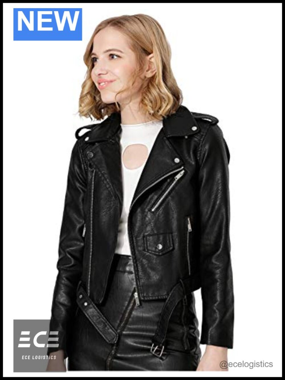 Faux Leather Textured Short Moto Jacket Zip-up Slim PU Biker Coat Pockets